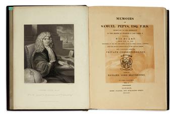 PEPYS, SAMUEL. Memoirs . . . comprising his Diary from 1659 to 1669.  2 vols.  1825